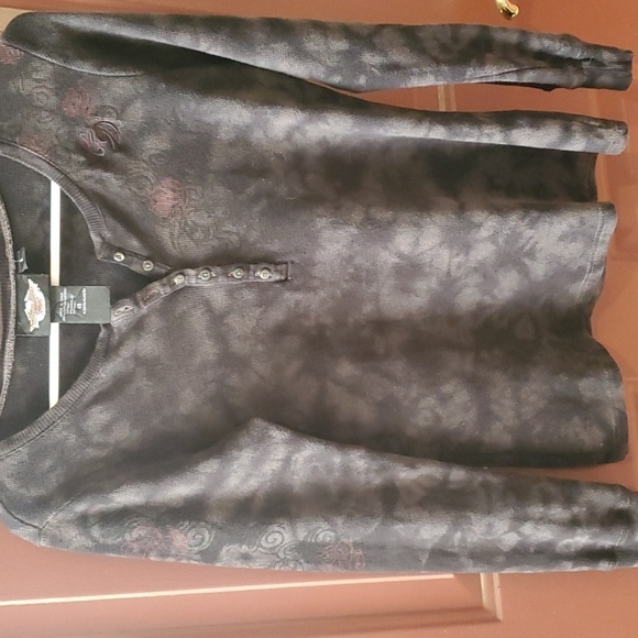 Harley Davidson Black tie dye look Small embossed roe print Long sleeve - Picture 1 of 12